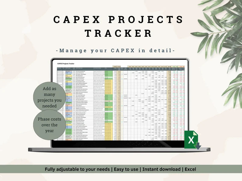 CAPEX Project Tracker: Business Excel Template (Digital Download) 24-month Membership