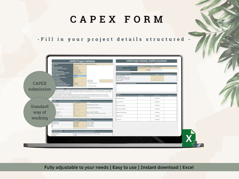 CAPEX Submission Form: Project Initiation Excel Template 6-month Membership